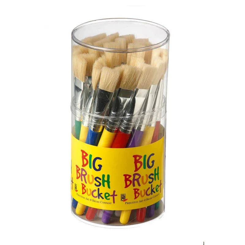 RealValue Flat Bristle Kids Stubby Brush Set, Natural Bristles, Mixed Media Paintbrush, White, 30 Pieces