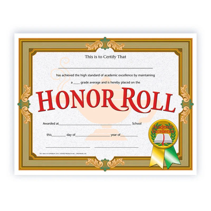 Honor Roll Certificate, 8.5" x 11", Pack of 30