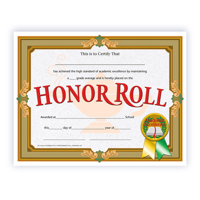 Honor Roll Certificate, 8.5" x 11", Pack of 30