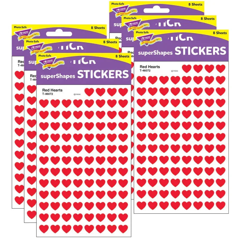 Red Hearts superShapes Stickers, 800 Per Pack, 6 Packs