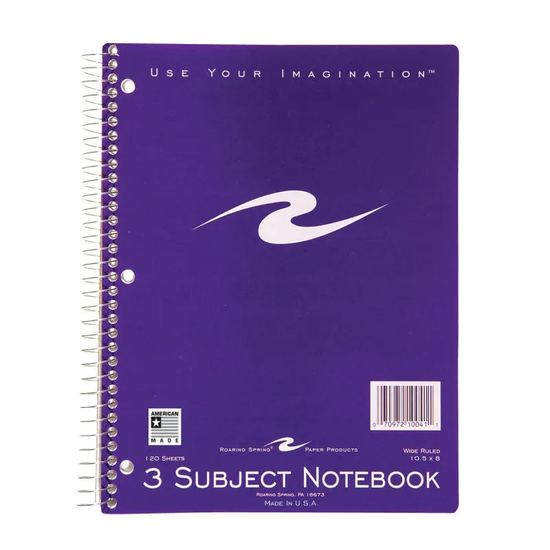 Spiral Notebook, 3-Subject, 120 pages