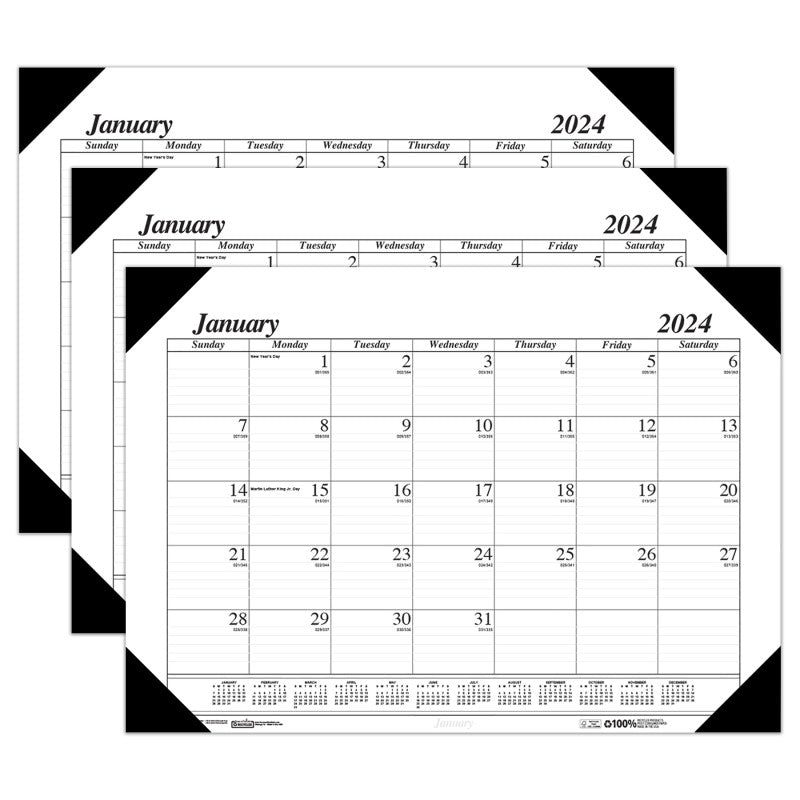 Academic Economy Desk Pad, 12 Months, January-December, Pack of 3