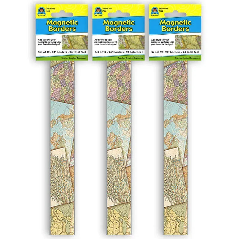 Travel the Map Magnetic Border, 24 Feet Per Pack, 3 Packs