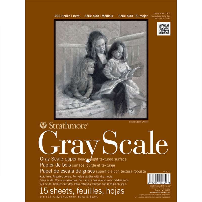 400 Series Grayscale Paper Pad, Glue Binding, 15 Sheet, 9x12 inch, 1 Count