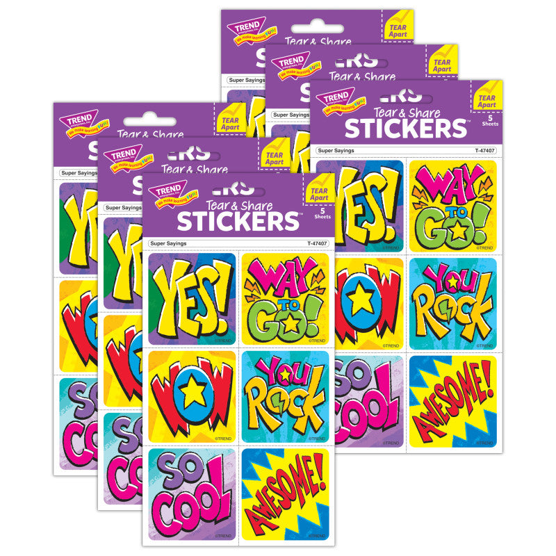 Super Sayings Tear & Share Stickers&reg;, 30 Per Pack, 6 Packs
