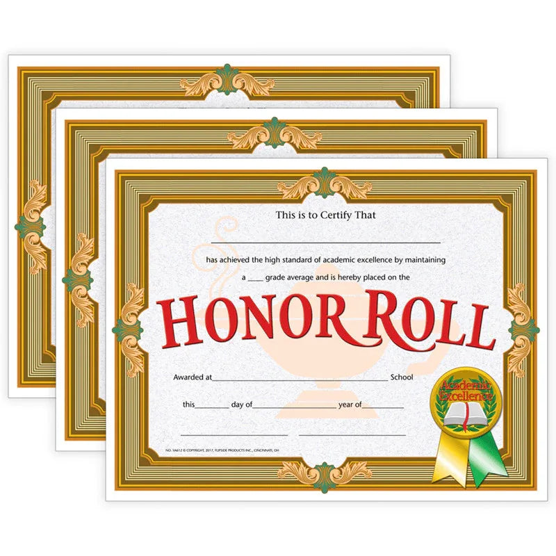 Honor Roll Certificate, 30 Per Pack, 3 Packs