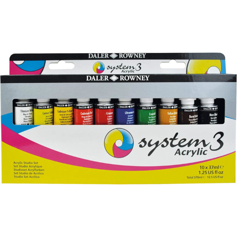 System3 Acrylic Paint Studio Set, Assorted Colors, 37ml, 10 Pieces