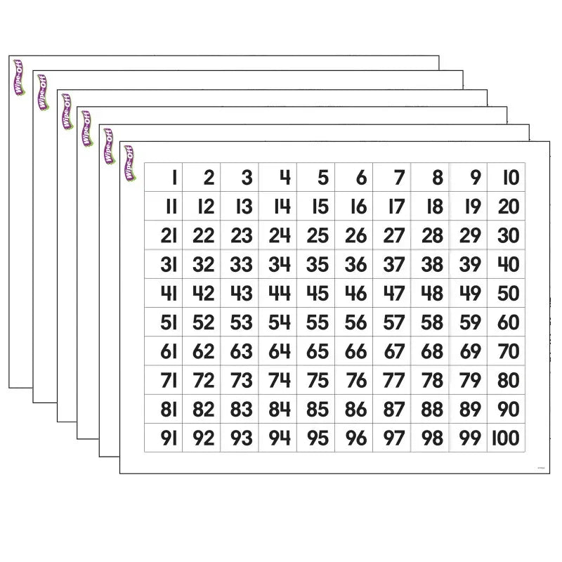 Numbers 1-100 Wipe-Off&reg; Chart, 17" x 22", Pack of 6