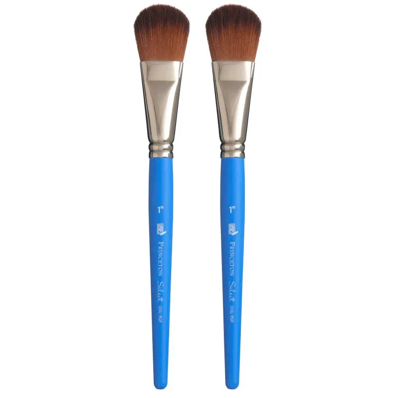 Select Artiste Oval Mop Brush, Synthetic Bristles, Short Handle Mixed Media Paintbrush, Jewel Blue, Size 1 inch, Pack of 2