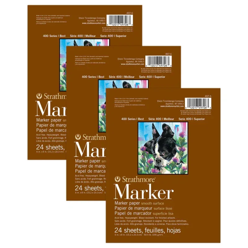400 Series Marker Pad, Glue Binding, 24 Sheet, 6x8 inch, Pack of 3
