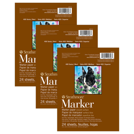 400 Series Marker Pad, Glue Binding, 24 Sheet, 6x8 inch, Pack of 3