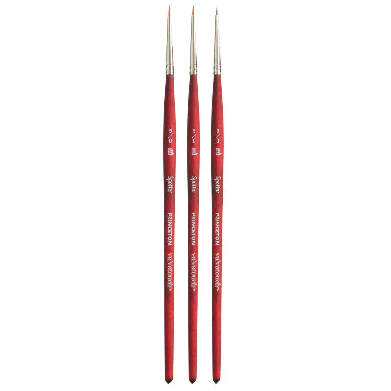 Velvetouch Spotter Brush, Synthetic Bristles, Short Handle Mixed Media Paintbrush, Scarlet, Size 5/0, Pack of 3