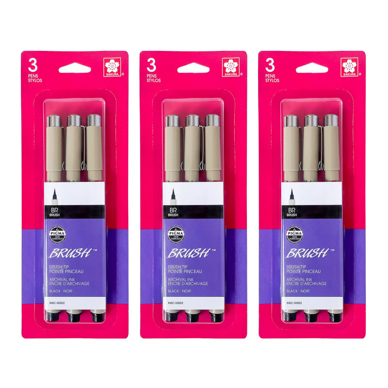 Pigma Brush Pen, Black, 3 Per Pack, 3 Packs