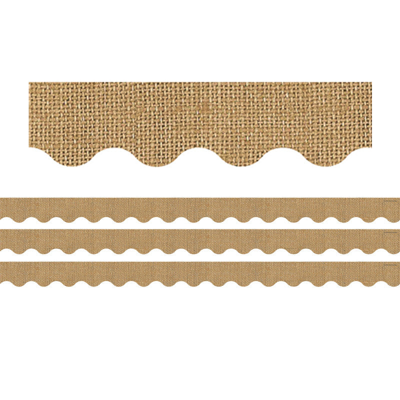Burlap Design Scalloped Rolled Border Trim, 50 Feet Per Roll, 3 Rolls
