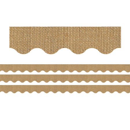 Burlap Design Scalloped Rolled Border Trim, 50 Feet Per Roll, 3 Rolls