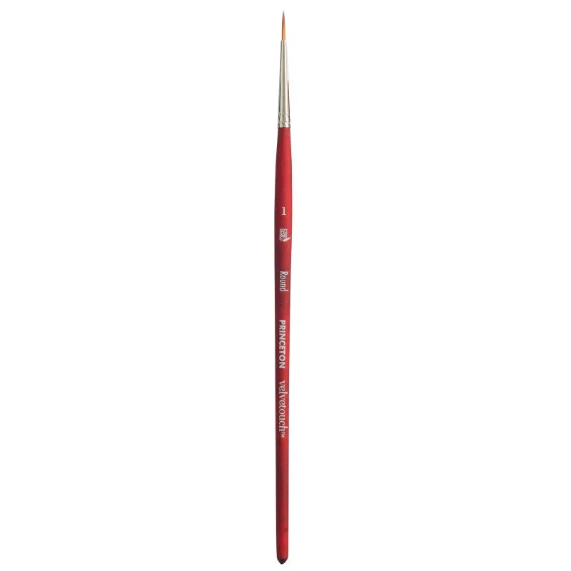 Velvetouch Round Brush, Synthetic Bristles, Short Handle Mixed Media Paintbrush, Scarlet, Size 1, 1 Count