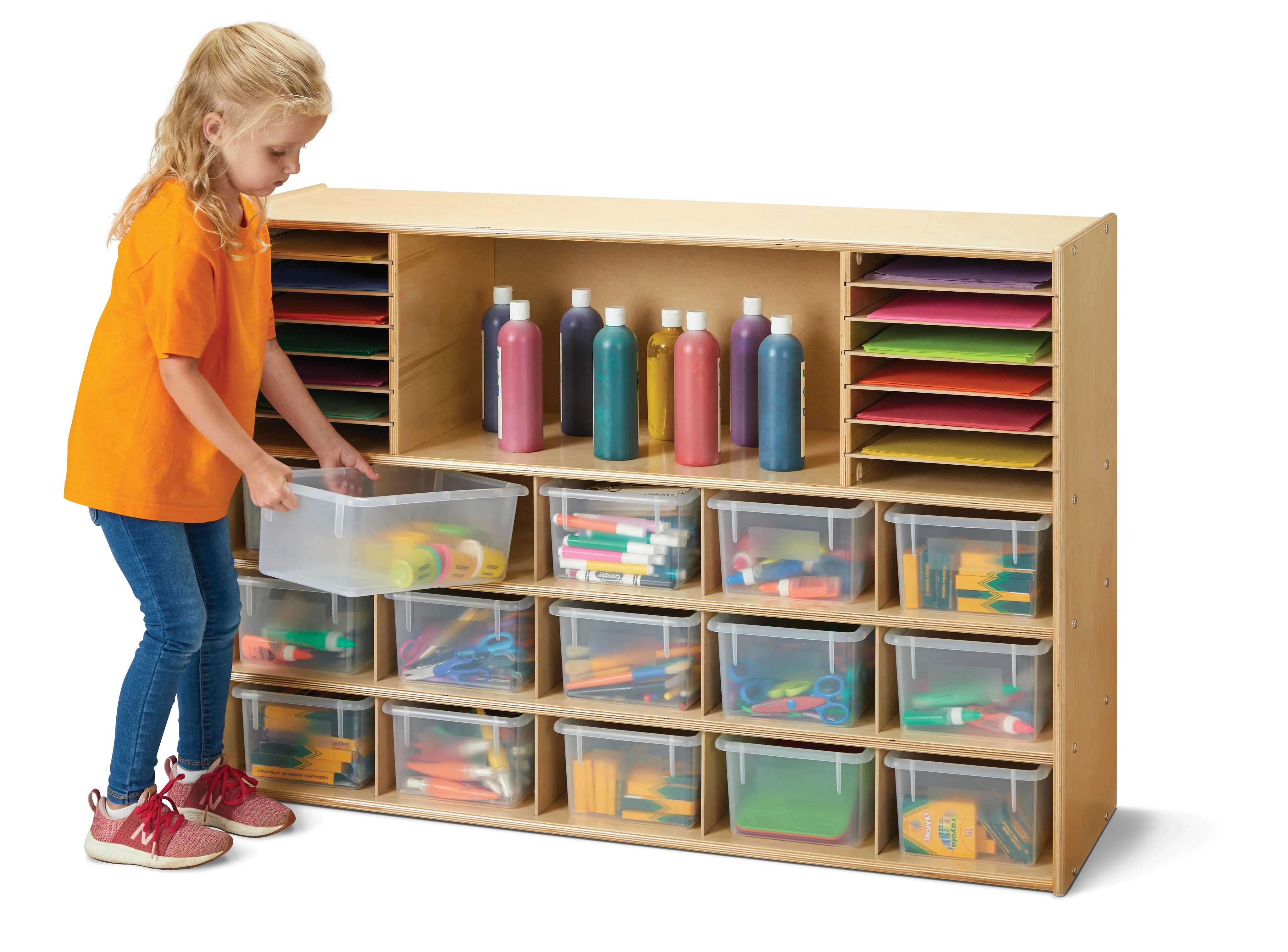 Young Time® Sectional Cubbie-Tray Storage - with Clear Bins