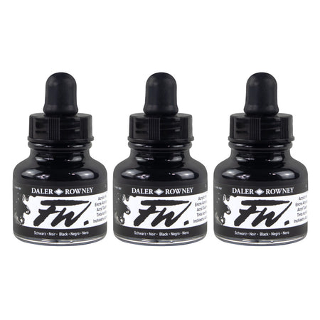 FW Acrylic Ink Pearlescent, Black, 29.5ml, Pack of 3