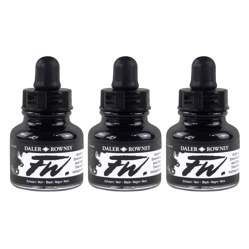 FW Acrylic Ink Pearlescent, Black, 29.5ml, Pack of 3