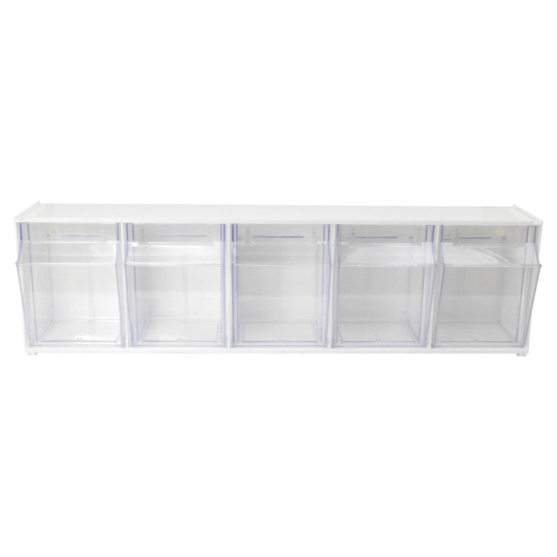 Tilt BinÂ® Interlocking Storage Bins, 5-Bin Unit, White