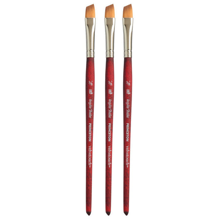 Velvetouch Angle Shader Brush, Synthetic Bristles, Short Handle Mixed Media Paint Brush, Scarlet, Size 3/8 inch, Pack of 3