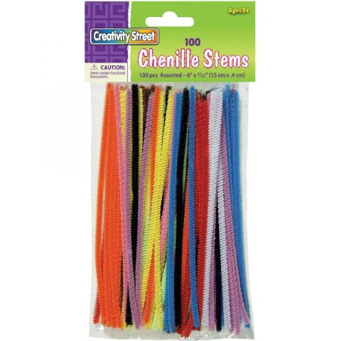 6 Inch x 4mm Chenille Stems Pipe Cleaners 100-Piece Assortment Color