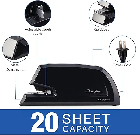 Swingline #67 Heavy Duty Commercial Electric Stapler, 20 Sheet Capacity, Metal, Black (06701)