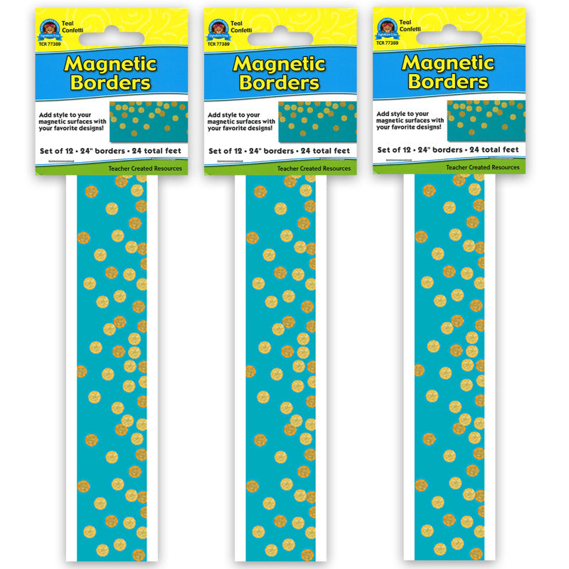 Teal Confetti Magnetic Border, 24 Feet Per Pack, 3 Packs