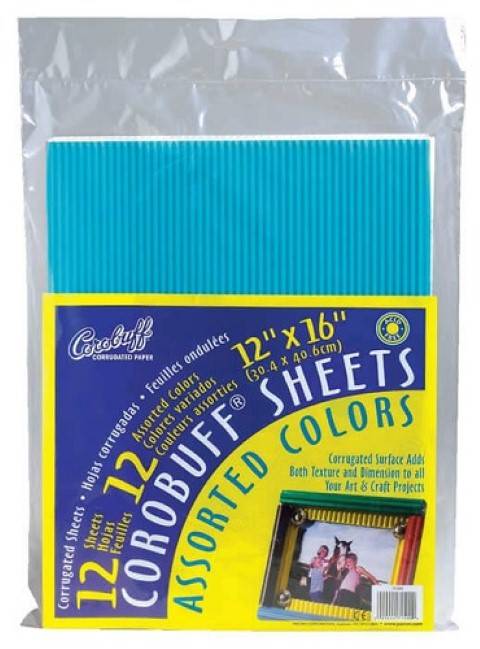 PACON COROBUFF CORRUGATED SHEETS 12" X 16" ASSORTED COLORS 12 SHEETS