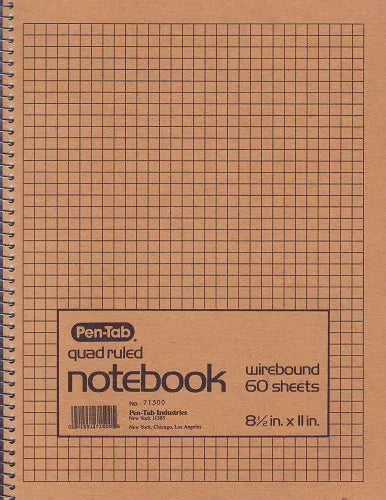 Quad Ruled Notebook Wirebound 8.5" x 11" 60 Sheets