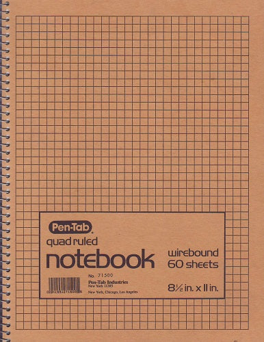 Quad Ruled Notebook Wirebound 8.5" x 11" 60 Sheets