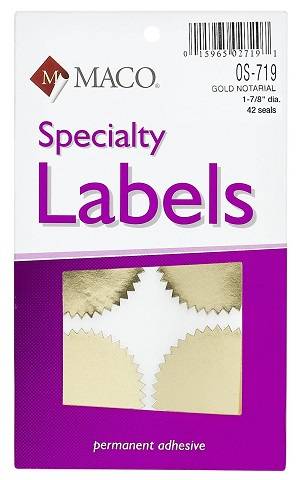 MACO Gold Foil Notarial Seals, 1-7/8 Inches in Diameter, 42 Per Box , OS-719