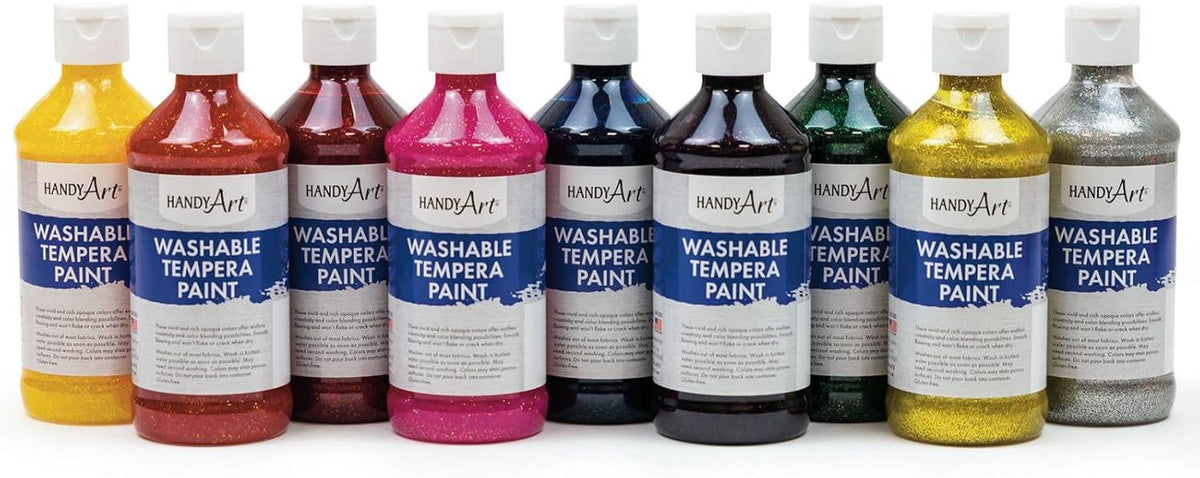 Washable Glitter Paint 8 oz, 9 color Assortment HAN887286