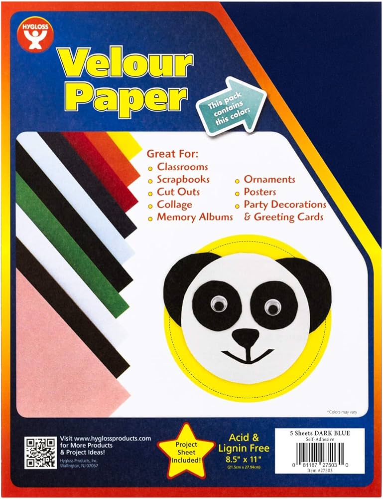 Hygloss Velour Paper Self-Adhesive, Dark Blue - 8.5" x 11" (5 Sheets)