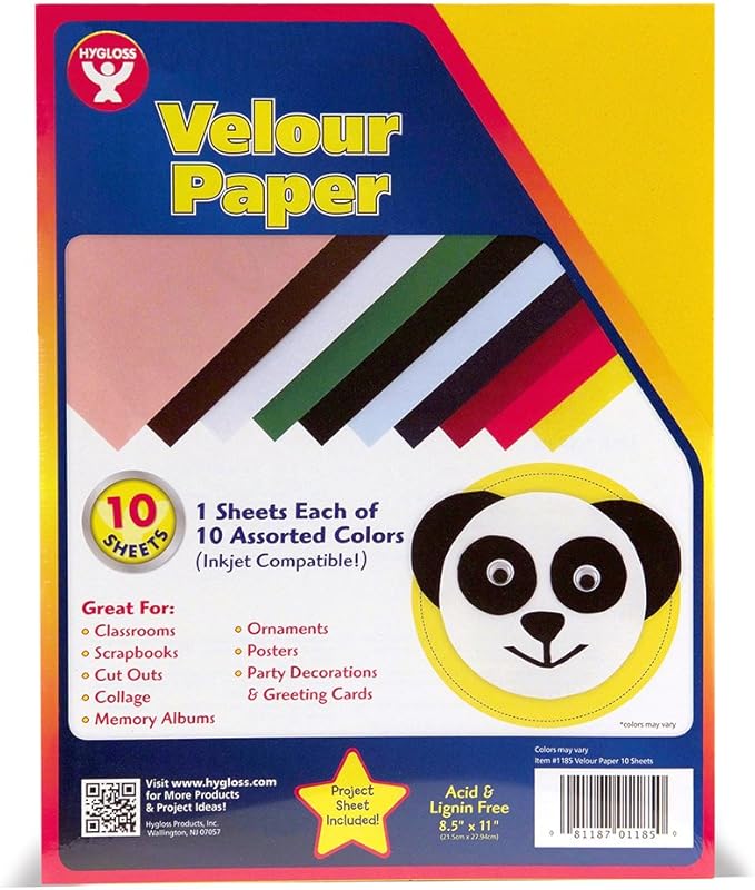 Velour Paper Assorted Colors - 8.5" x 11" (10 Sheets)