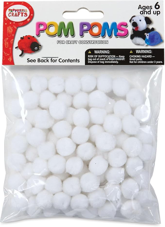 Craft Acrylic Pom Poms - Pkg of 100, 1", White, (243WH)