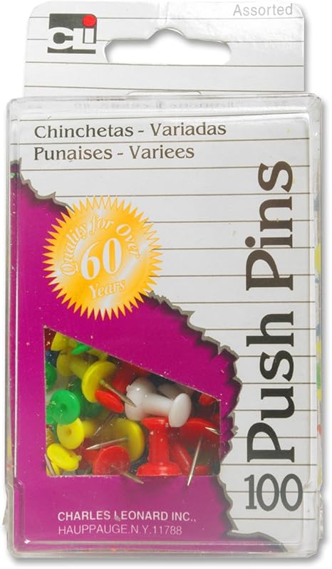 Push Pins, Assorted Colors, 100-Pack