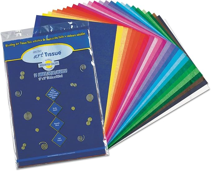 Spectra® Deluxe Bleeding Art Tissue, 25 Assorted Colors, 12" x 18", 50 Sheets, (58520)
