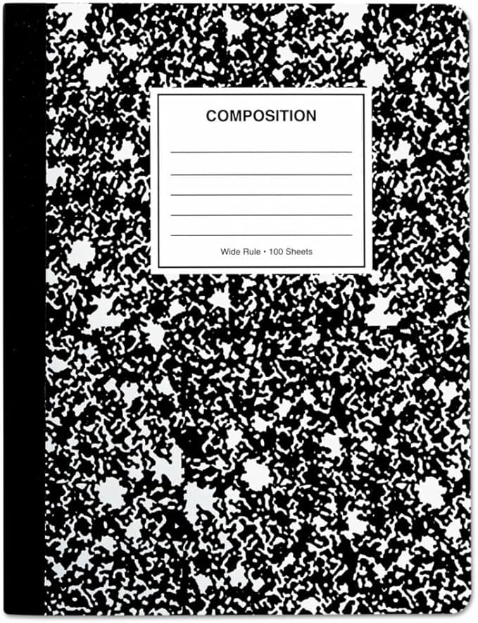 Composition Book, Wide Rule, 9 3/4 x 7 1/2, White, 120 Sheets