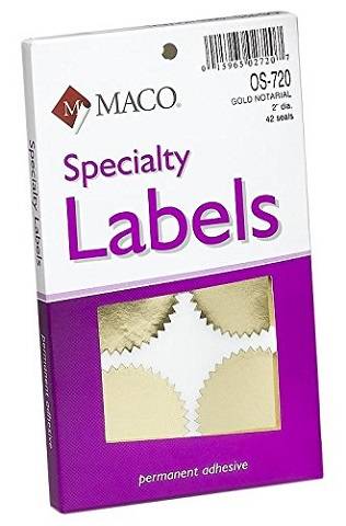MACO Gold Foil Notarial Seals, 2 Inches in Diameter, 42 Per Box OS-720