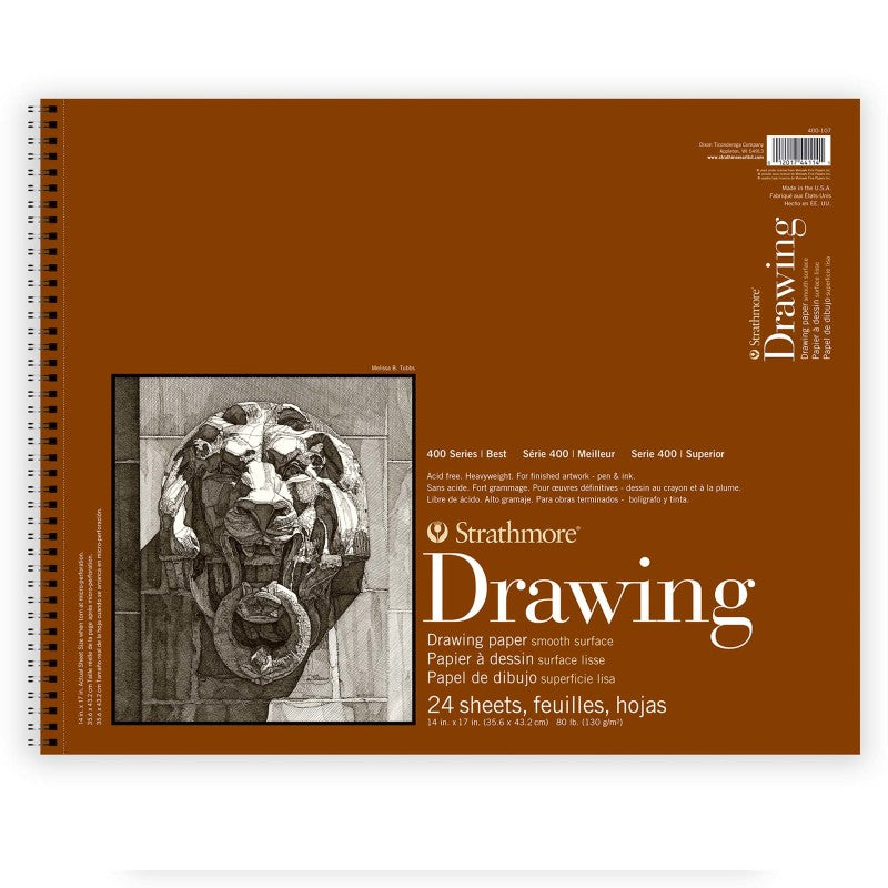 400 Series Drawing Paper Pad, Smooth Finish, Top Wire Binding, 24 Sheet, 14x17 inch, 1 Count