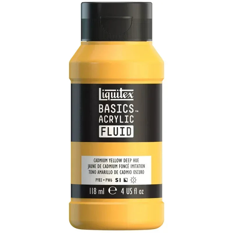 BASICS Acrylic Fluid, 118 mL Bottle, Cadmium Yellow Deep Hue
