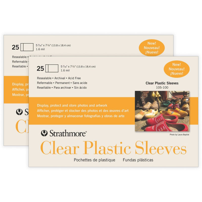 Clear Plastic Sleeves, 5-7/16" x 7-1/4", 25 Per Pack, 2 Packs