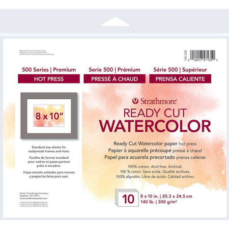 500 Series Ready Cut Watercolor Paper Pack, Hot Press, 8x10 inch, 10 Sheets