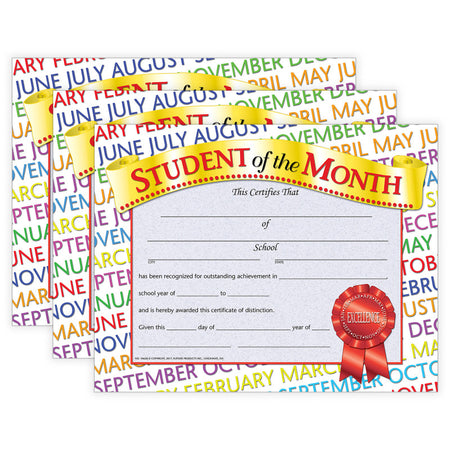 Student of the Month Certificate, 8.5" x 11", 30 Per Pack, 3 Packs