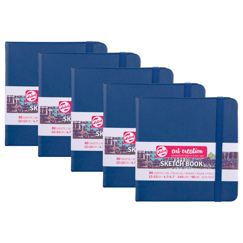 Sketchbook, 80 Sheets, 90lbs, Navy Blue Cover, 4.7" x 4.7", Pack of 5