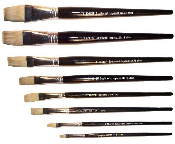 Flat White Bristle, 1/4 Inch, Long Size Handles , 1 Dozen