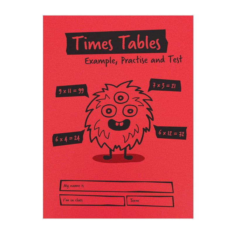 Little Monsters Times Tables Practice and Test Book, A5, 24 Pages, Red