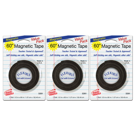 Magnetic Tape, 1/2" x 60" Roll, Pack of 3
