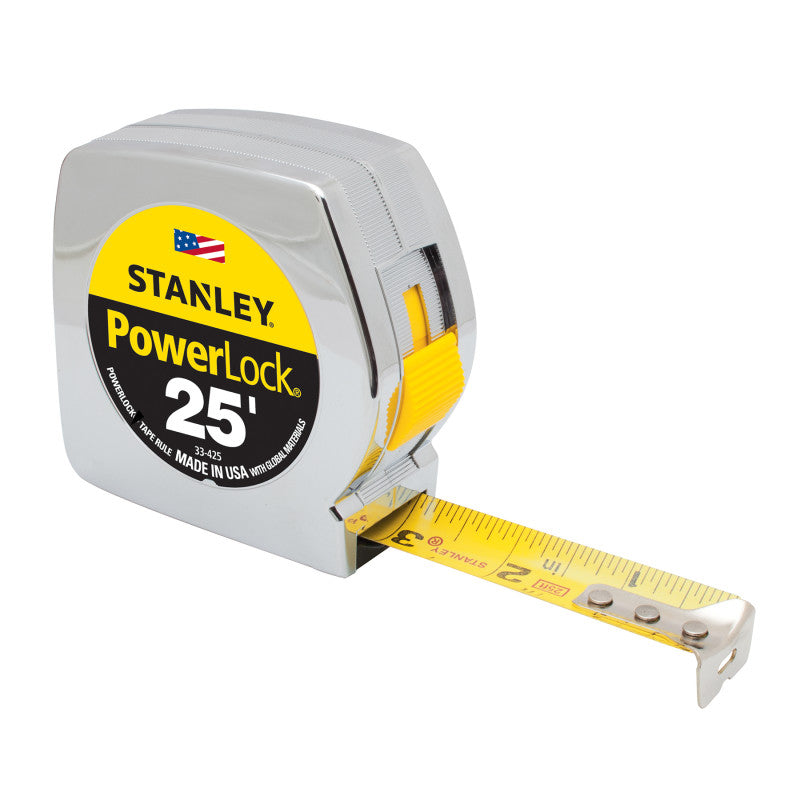PowerLock II Tape Measure with Power Return, 1 Inch x 25 Feet, Chrome and Yellow